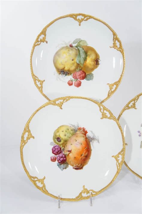 Set Of 8 Kpm Hand Painted Plate Fruit Plates With Gold Dessert