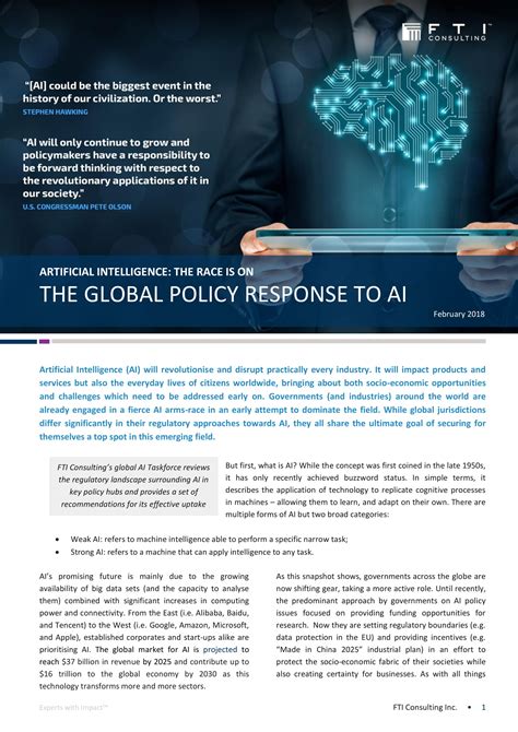 The Global Policy Response To Artificial Intelligence Fti Consulting