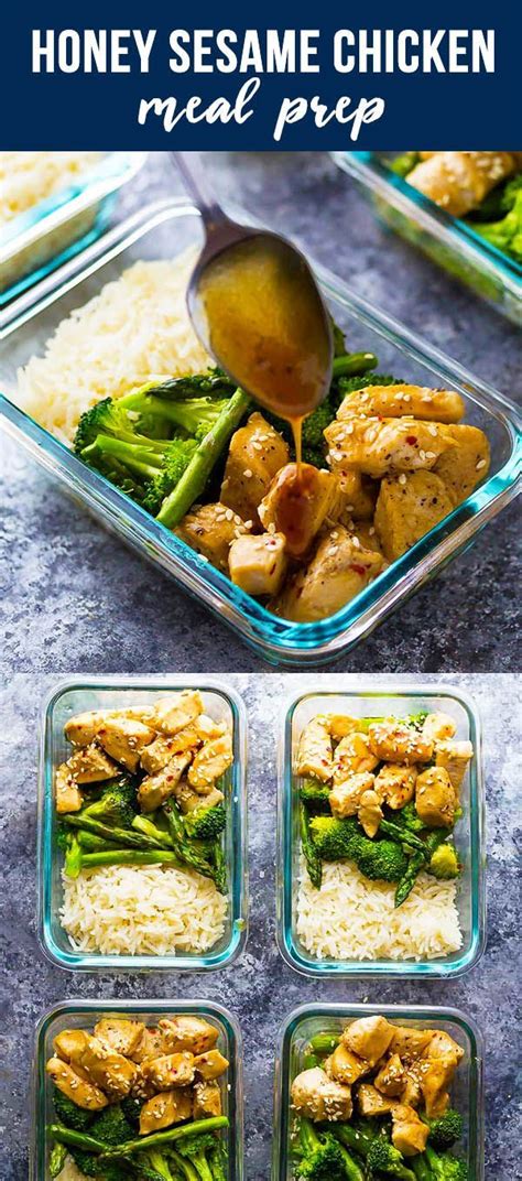 Split the rice, vegetables, and chicken evenly between 4 containers. Honey Sesame Chicken Lunch Bowls | Recipe | Chicken meal ...