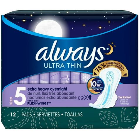 Always Ultra Thin Xtra Heavy Overnight Pads With Flexi Wings Size 5 12 Ea Pack Of 2 Walmart