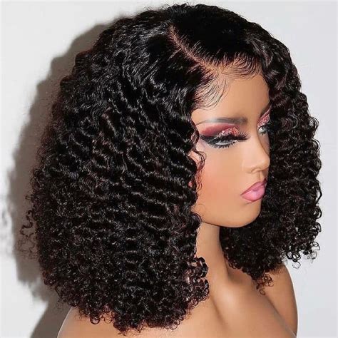 Afro Verworrene Lockige Bob Per Cke Spitze Front Menschliches Haar Per