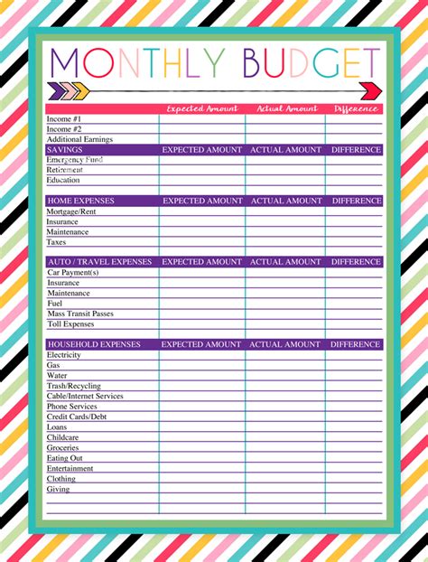 Free Printable Monthly Household Budget Sheet Printable Free