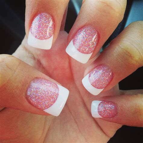 French Tip Nails With Pink Glitter