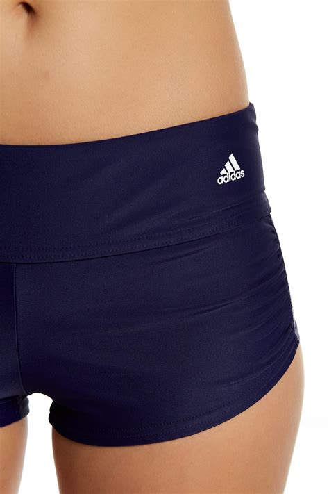 Adidas Synthetic Shirred Boyshort Bikini Bottom In Blue Lyst