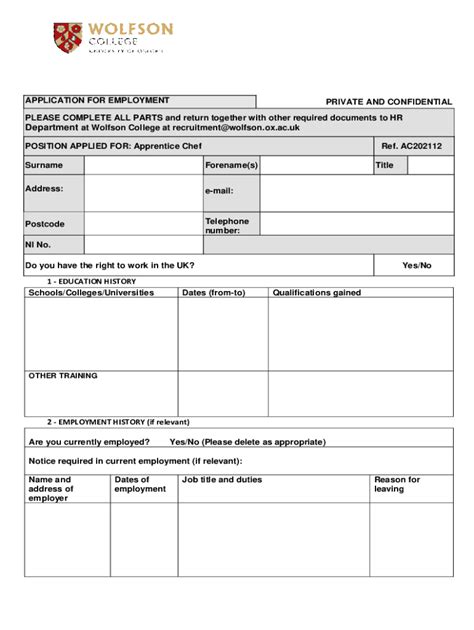 Fillable Online Apprentice Chef Application Form Fax Email Print