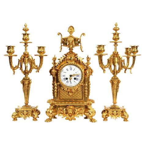 Huge Antique French Gilt Bronze Baroque Clock Set By Barrard And Vignon