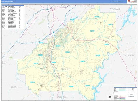 Shelby County Al Zip Code Wall Map Basic Style By Marketmaps