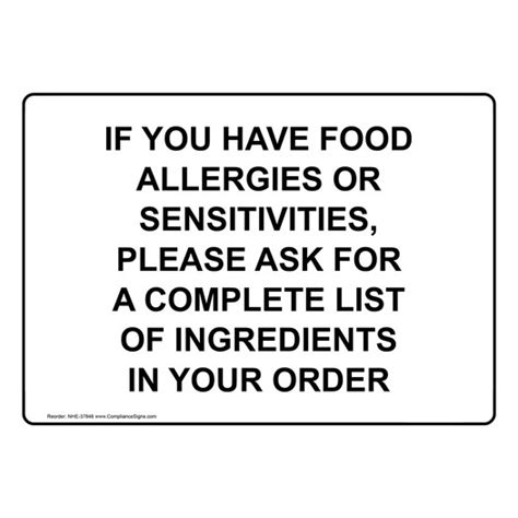 Safety Sign If You Have Food Allergies Or Sensitivities