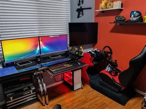 Heres My Gaming Setup With A Budget Racing Sim Diy Build Gamer Office