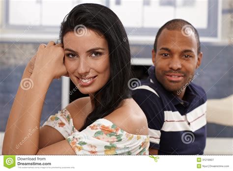 Portrait Of Beautiful Mixed Race Couple Smiling Stock