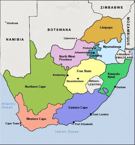 A Map Of South Africa Showing The Major Cities