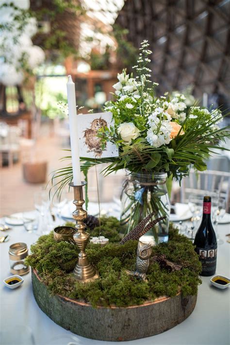 Candlestick Moss Tablescape Woodland Themed Natural Wedding Table