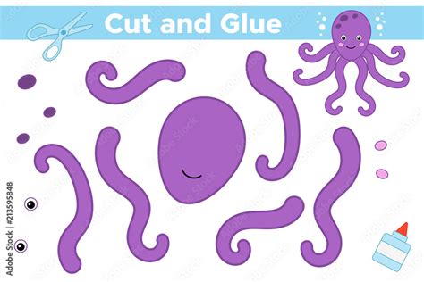 Cut And Glue Cartoon Octopus Educational Game For Preschool Children