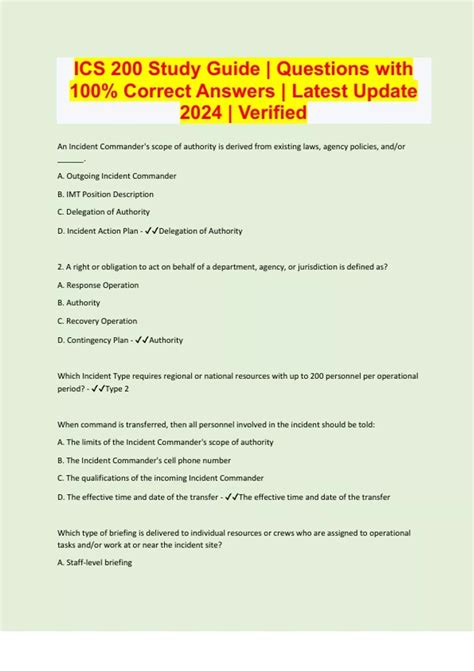 ICS 200 Study Guide | Questions with 100% Correct Answers | Latest