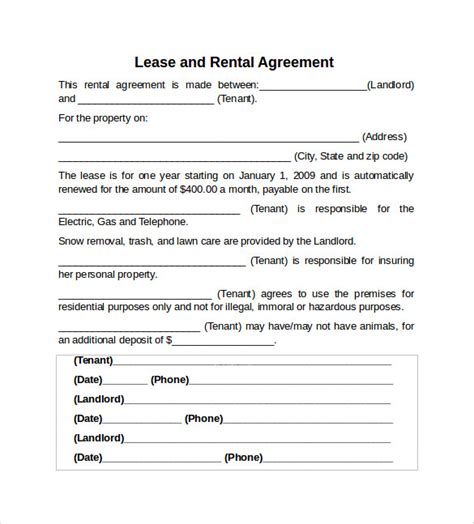 Printable Lease Rental Agreement