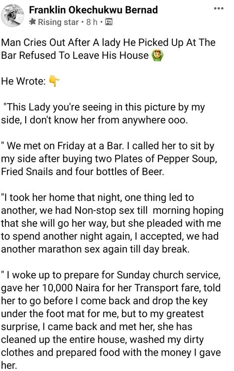 Postsubman On Twitter Man Cries Out For Help After A Lady He Picked Up At A Bar Refused To