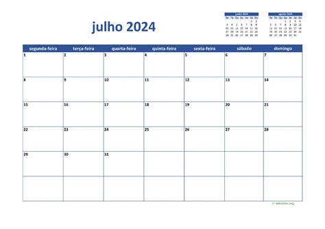 Calendário Julho 2024