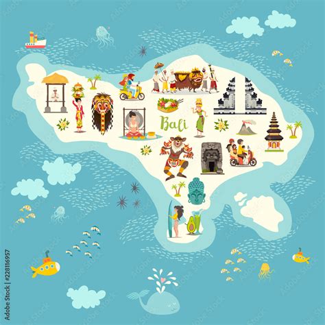 Vecteur Stock Bali Map Vector Illustration Illustrated Map Of Bali