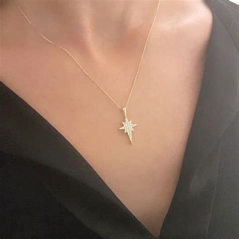14K Real Solid Gold North Star Necklace For Women Cute Necklaces