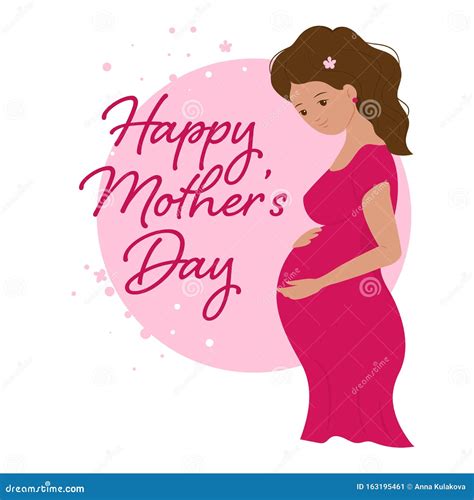 mother`s day with pregnant woman character greeting card future mother laught cartoon