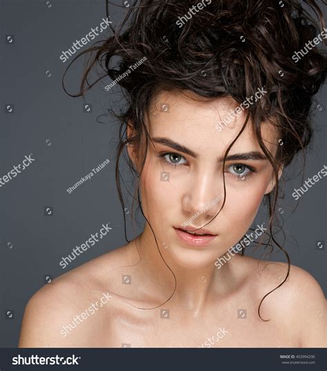 Sexy Brunette Woman With Wet Hair Beauty On Grey Stock Photo Shutterstock