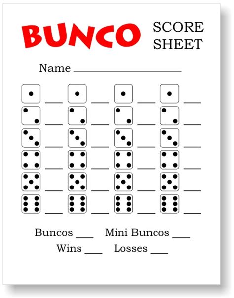 Bunco Score Sheets PDF - FREE Printable Bunco Score Cards