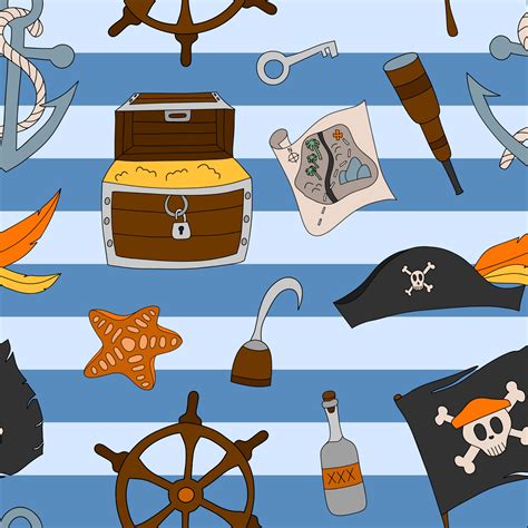 Vector Colorful Pirate Seamless Pattern With Nautical Theme Fun Pirate