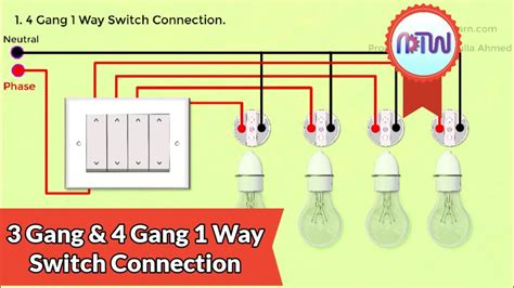 3 Gang And 4 Gang 1 Way Switch Connection Youtube