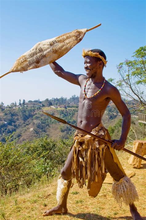 African Warrior A Young South African Zulu Tribe Man Warrior Holding A