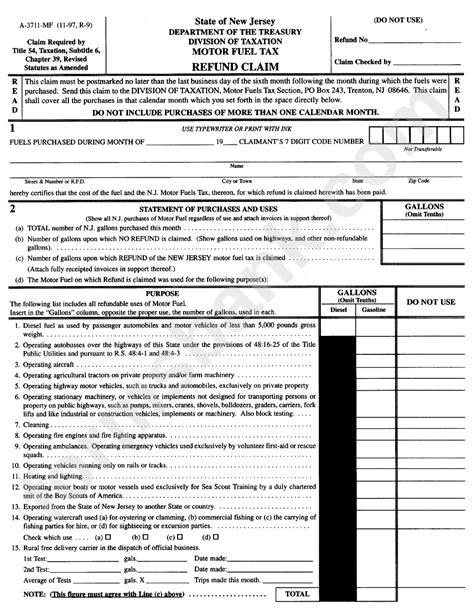 Form A 3711 Mf Refund Claim Motor Fuel Tax Department Of The