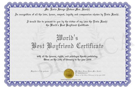 5 Best Images Of Best Boyfriend Certificate Printable Edit Best