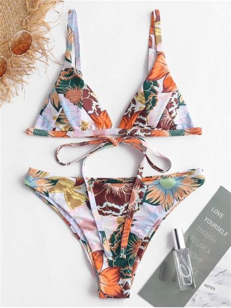 Zaful Bohemian Printed Bikini Set Multi A Floral Print Bikini Sets