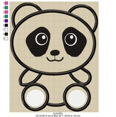 Panda Applique Design Etsy