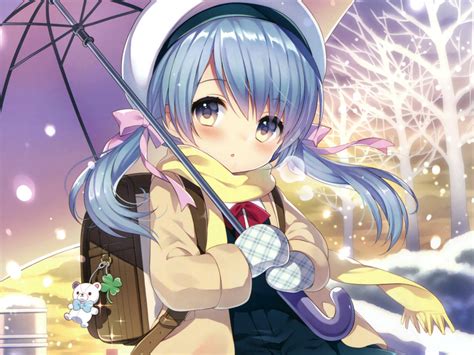 Winter Cute Anime Girl Umbrella Wallpaper 2376x2056 Hd