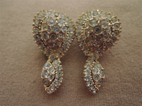 Light Blue Rhinestone Clip Earrings 1950 60s By Thejeweledbear On Etsy