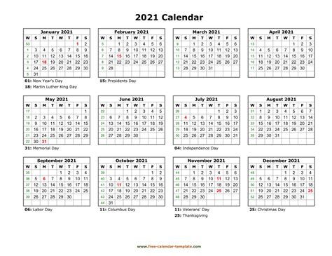 2021 Monthly Calendar Printable Word Free 2021 Printable