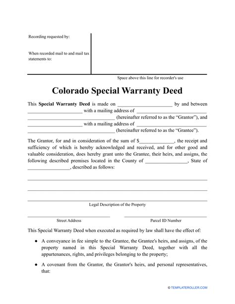 Colorado Special Warranty Deed Form Fill Out Sign Online And