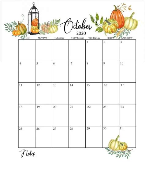 Floral October 2020 Calendar Printable October Calendar October 2020