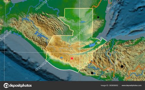 Guatemala Esbozó Mapa Ortográfico Físico Capital Fronteras