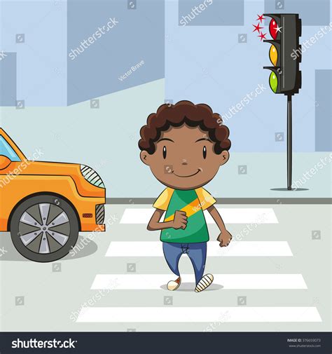 Boy Crossing Street Vector Illustration Stock Vector 376659073