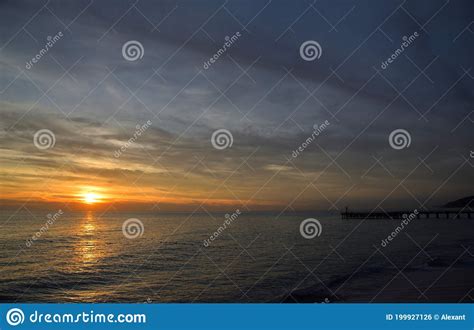 Pierce At Beach Sea At Sunset In Loo Village Sochi Krasnodar Region
