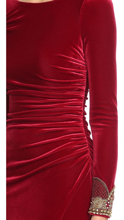 Badgley Mischka Velvet Long Sleeve Dress Crimson In Red Lyst