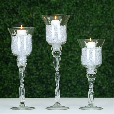 Set Of 3 Hurricane Long Stem Glass Vase Candle Holder Set 1614