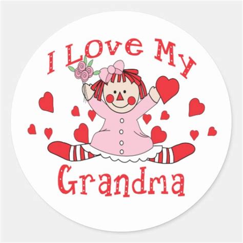 I Love My Grandma Rag Doll And Hearts Classic Round Sticker Zazzle