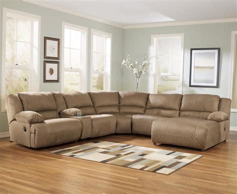 Far from the usual leather/faux leather option, this power reclining sofa is wrapped in a textural chenille upholstery that's warm and cozy. Signature Design by Ashley Hogan - Mocha 6 Piece Motion ...
