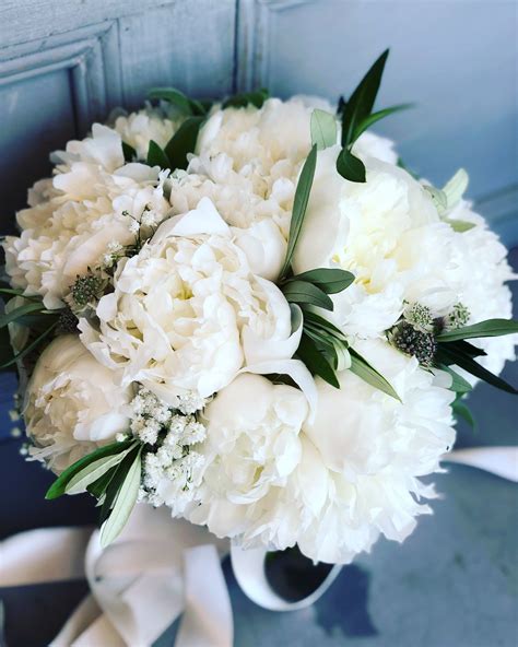 White Peony Bouquet With Olive Leaf White Peony Bouquet Wedding