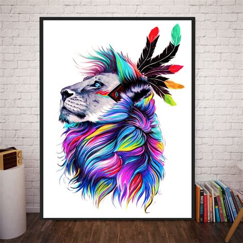 Rainbow Indian Lions Colorful Animals Canvas Painting Art Wall Pictures