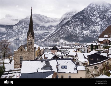 Hallstatt Lutheran Church The Stone Church With Its High Spire With