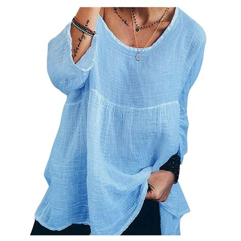 Lallc Womens Long Sleeve Plus Size Baggy Casual Peasant Loose Tunic