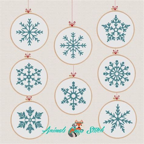 Christmas Ornaments Snowflakes Cross Stitch Pattern Modern Snowflakes